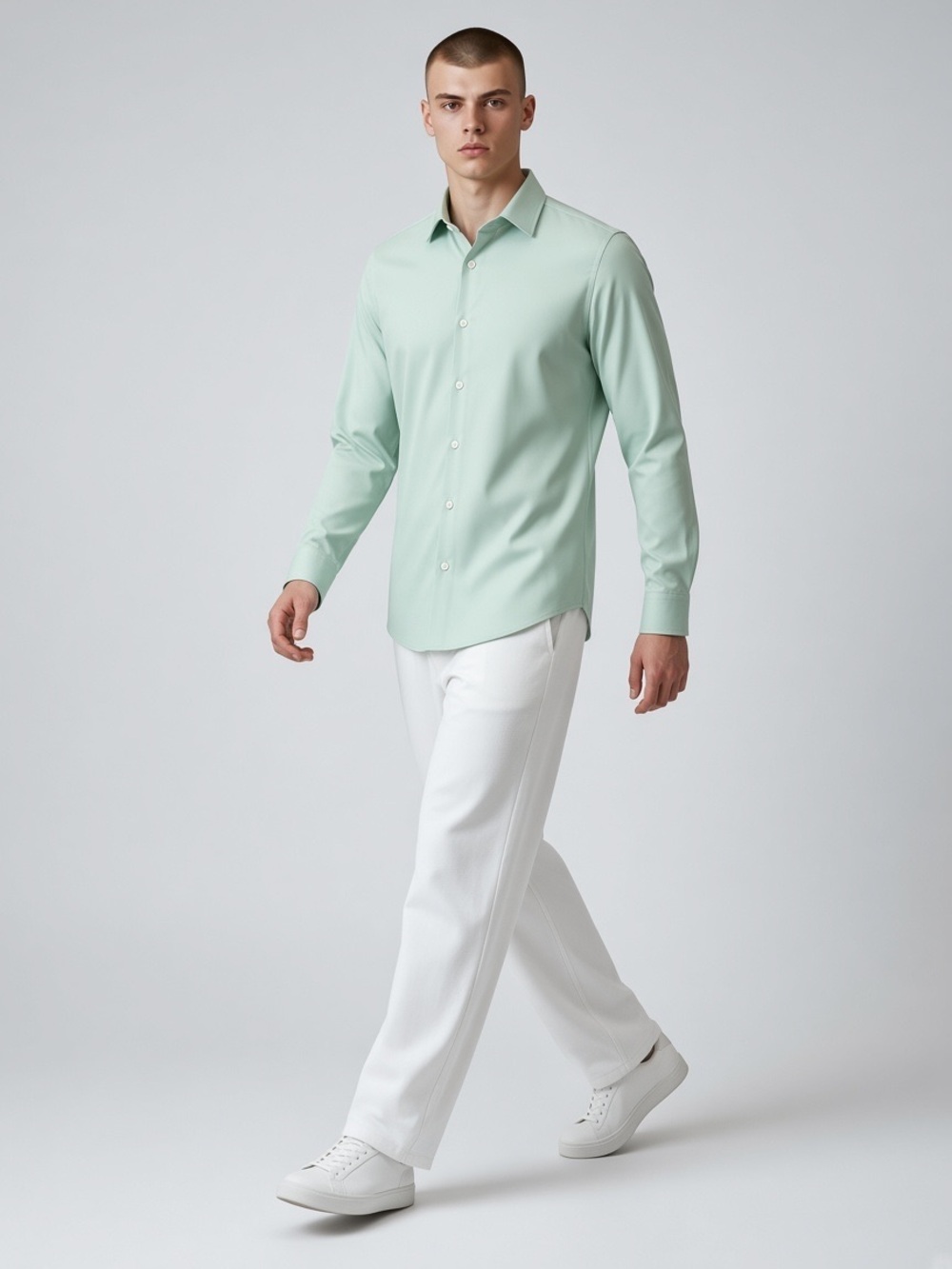 Strauss Men's Mint Green Long-Sleeve Dress Shirt Size 15.5